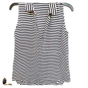 COPY - Theory Striped 100% silk sleeveless buttondown top